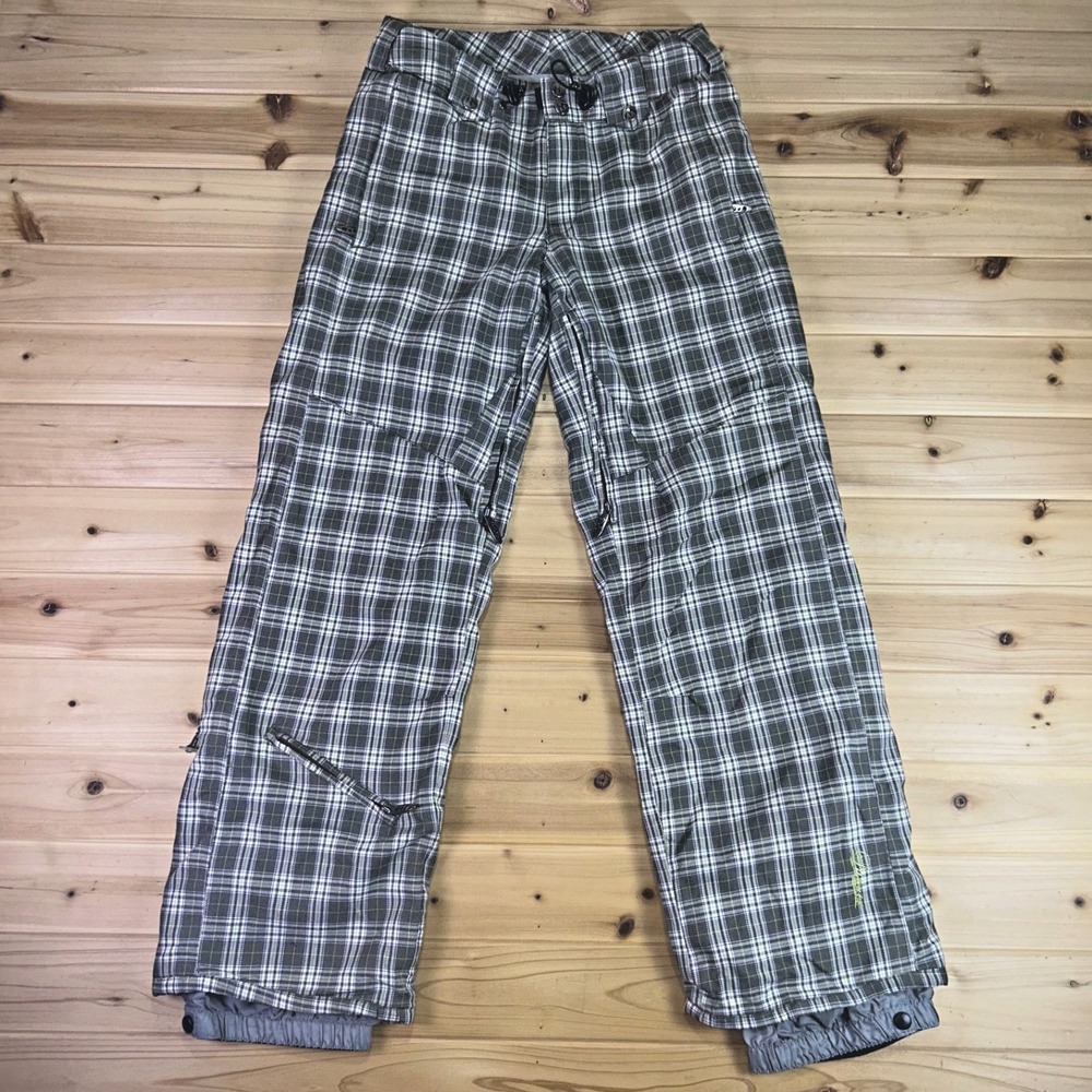 Lamar Snow Pants Mens Small Olive Green Plaid Ski Snowboard Vented Winter Pants